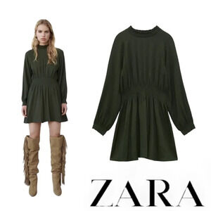 ZARA | Khaki | ELASTIC WAISTBAND MINI DRESS